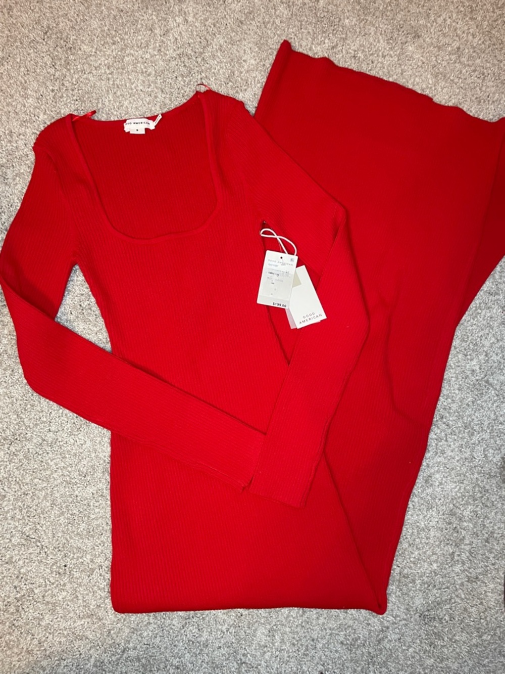 NWT Good American Bright Red Ribbed Scoop Neck Sweater Dress